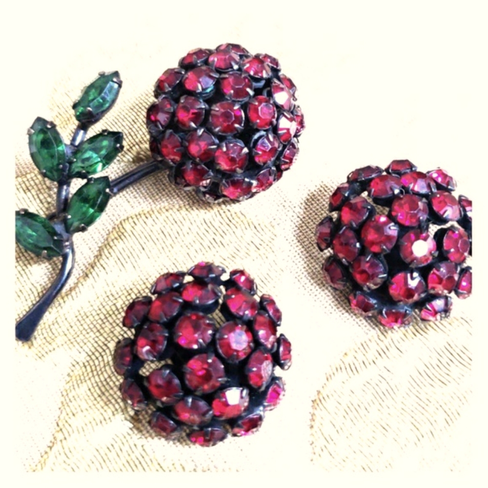🔥HP🔥VTG Warner 3 piece berry set, brooch/ear rings